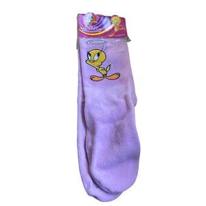 Looney Tunes Fleece Slipper Socks With Tweety Bird & Silver Stars pink girly coz